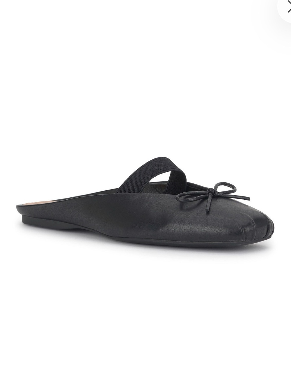 INC International Concepts Black Leather Bow Mule Flats